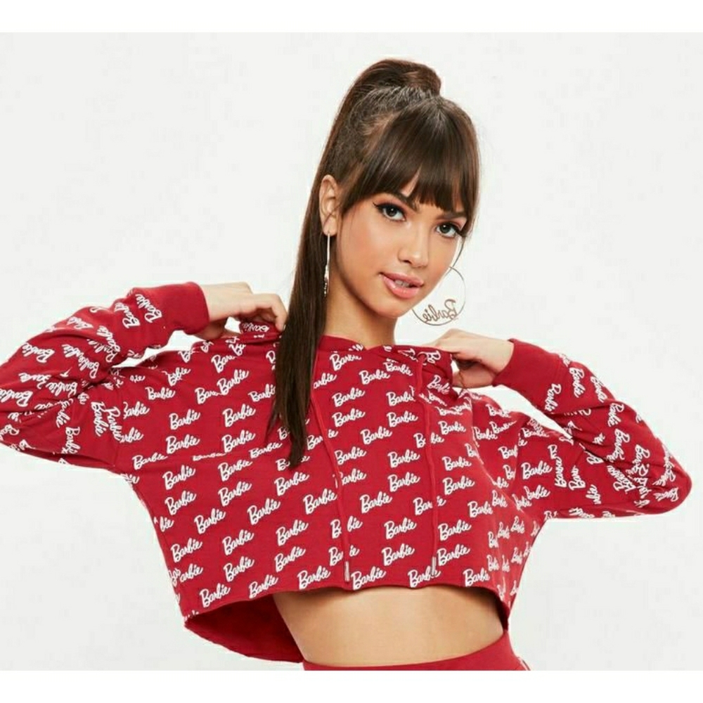 Barbie x Missguided Red Logo Cropped Hoodie Sz 4